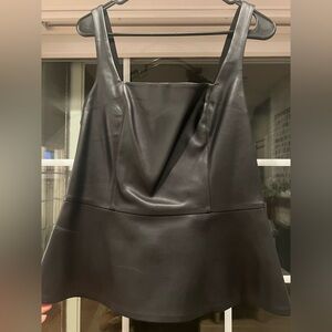 Bar III | Black Leather Peplum Tank Top